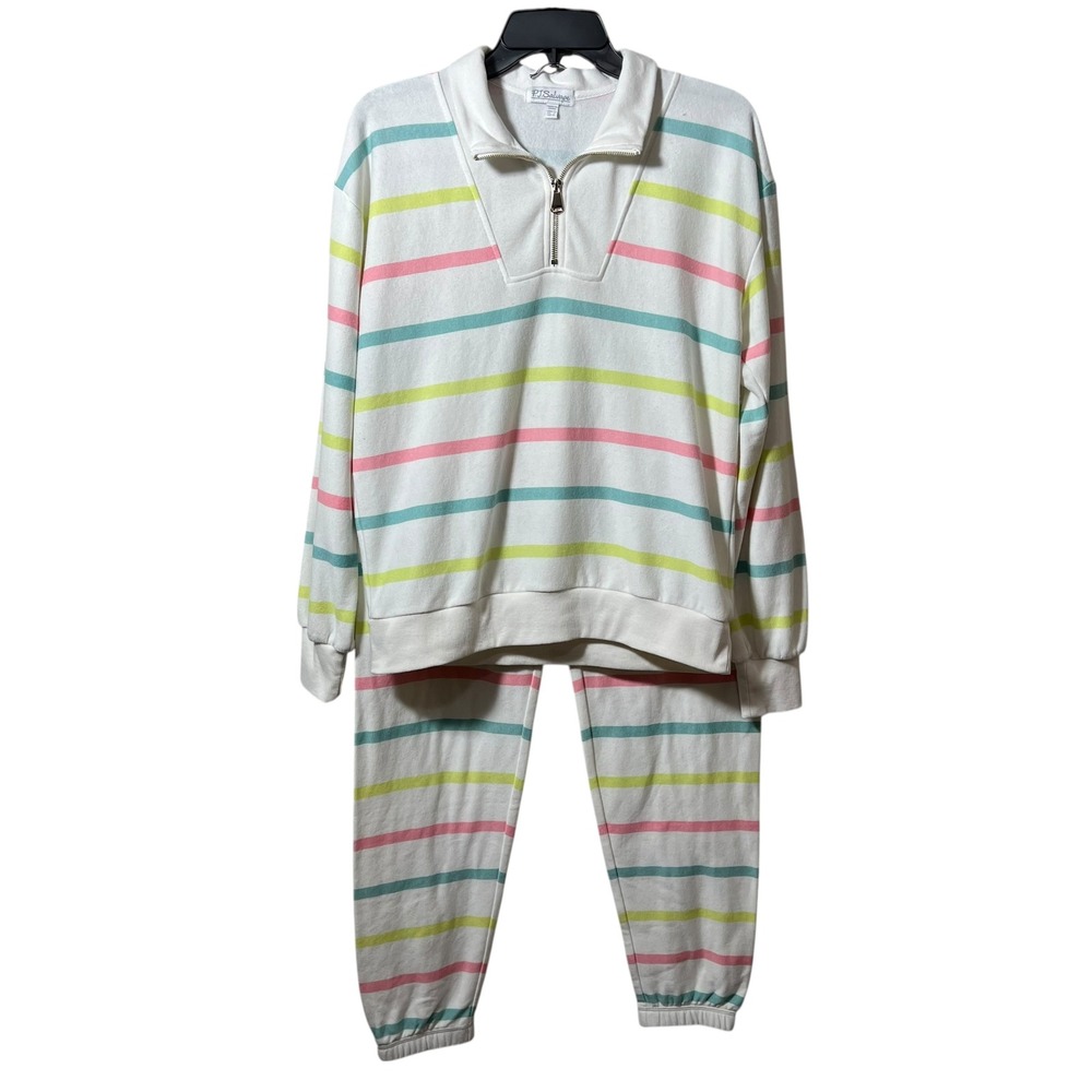 P.J. Salvage Striped Quarter Zip Lounge‎ Set White Pastel Cozy Women's Small